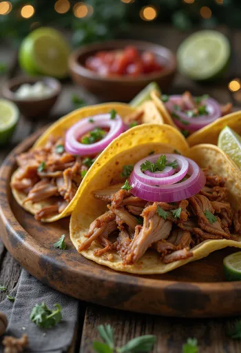 Carnitas taco tálalva lime-mal és korianderrel