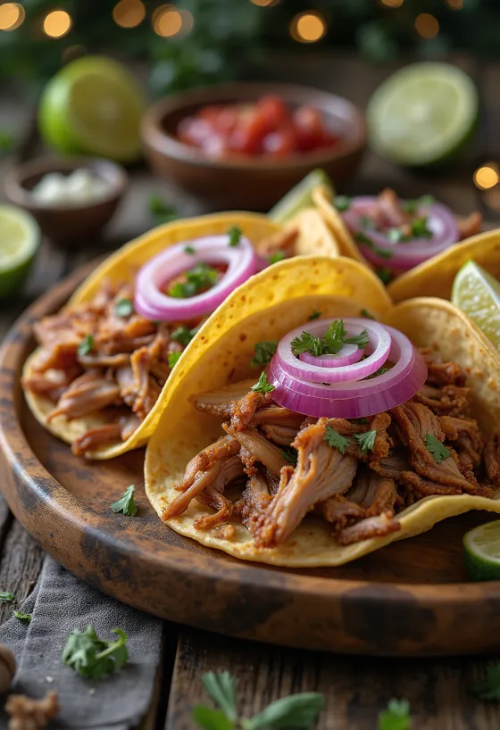 Carnitas taco tálalva lime-mal és korianderrel