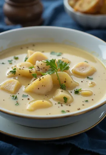 Cullen Skink tejszínnel, friss petrezselyemmel tálalva