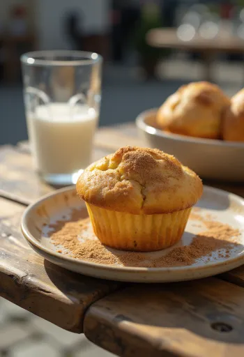 Fahéjas muffin tálalva egy tányéron