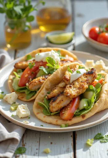 Fokhagymás gyros sült csirkével, friss zöldségekkel és fokhagymás tzatziki szósszal