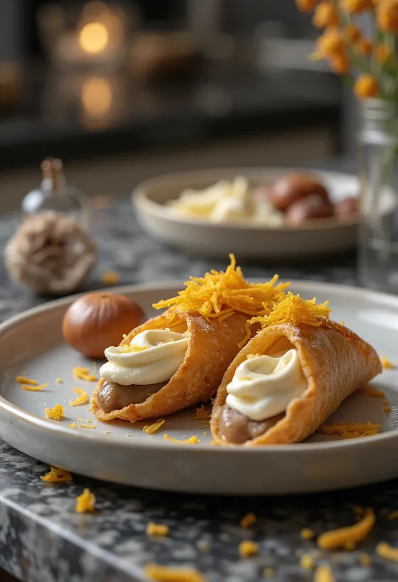 Gesztenyés cannoli tálalva