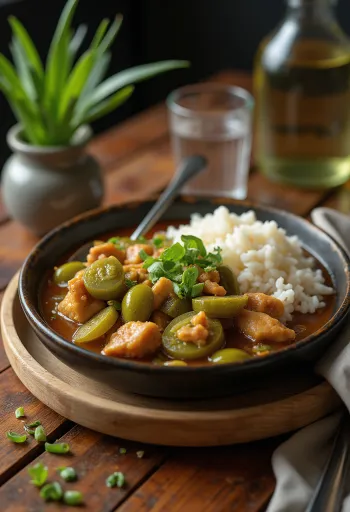 Gumbo olívaolajjal, gazdag fűszerekkel és zöldségekkel