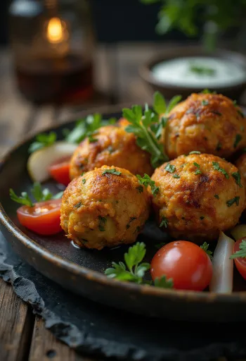 Kofta zöldséges, frissen tálalva, petrezselyemmel és joghurtos öntettel