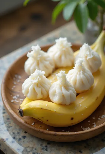 Thai kókusztejes édes dumpling gőzölve tálalva