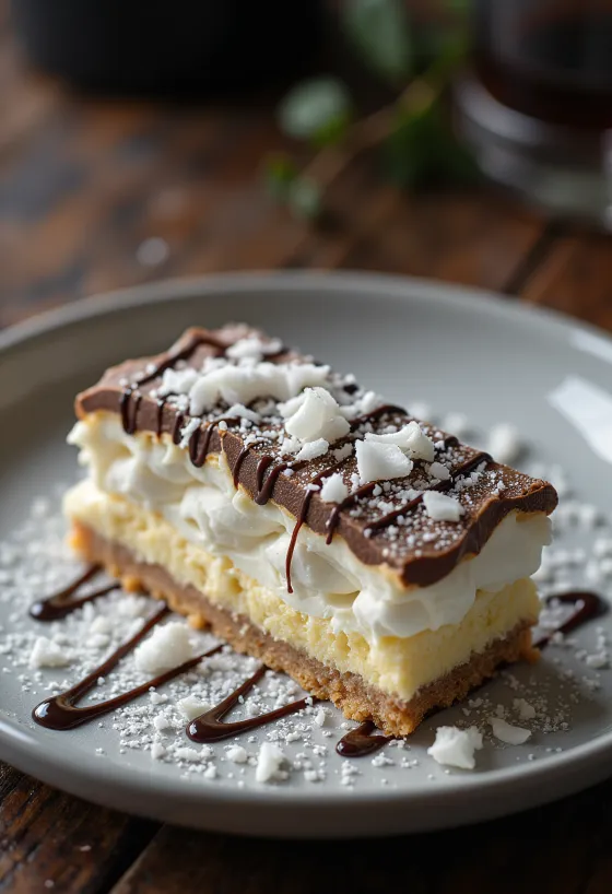 Viennetta Coconut fagylalt kókuszos rétegekkel és ropogós fehér csokoládéval tálalva