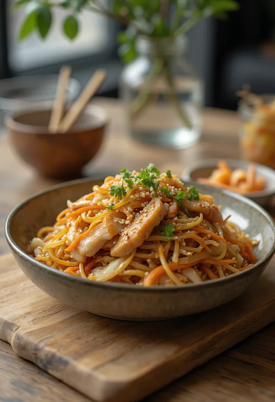 Yakisoba csirkehússal, japán wokos tészta ropogós zöldségekkel