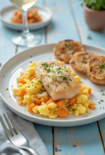 Bacalhau à Brás tányéron, a hal, tojás és zöldfűszerek keverednek
