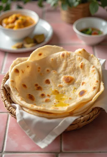 Frissen készült indiai chapati lepénykenyér tálalva