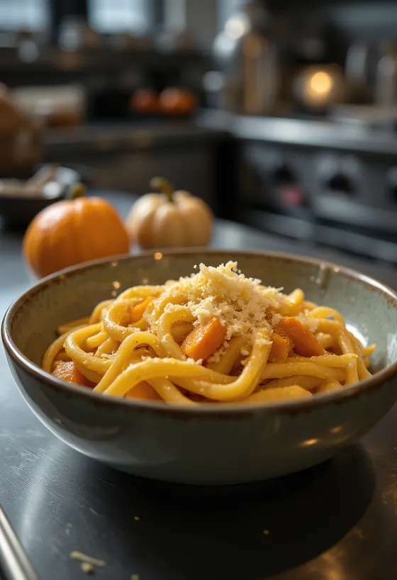 Hokkaido sütőtök tésztával, reszelt parmezánnal és rozmaringgal