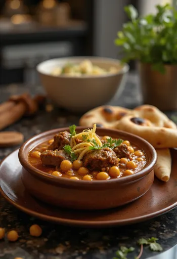 Nihari csicseriborsóval tálalva, gazdag húsos és fűszeres ragu