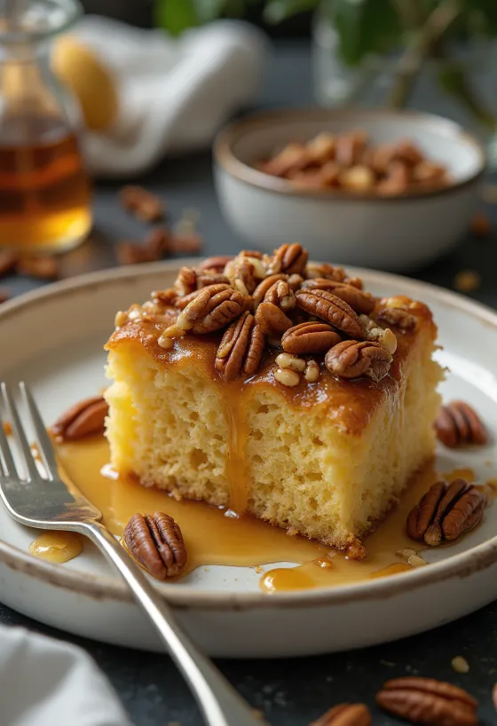 Pekándiós torta tálalva