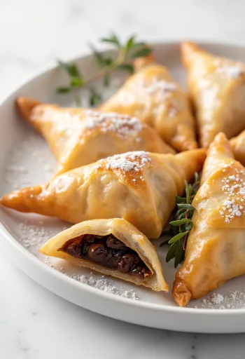 Csokoládés samosa, aranybarnára sült, töltelékkel a belsejében