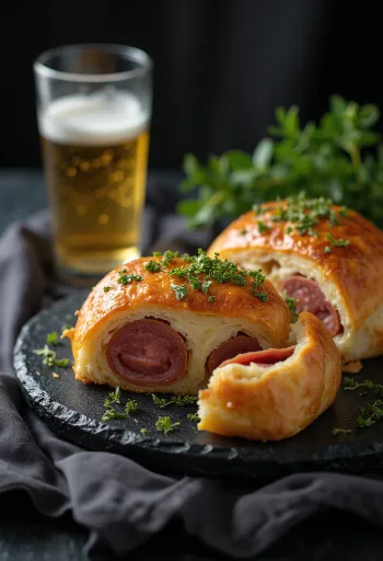 Stromboli szalámival tálalva, gazdag szalámival és olvadt mozzarellával a tetején, kívül ropogós és belül puha.