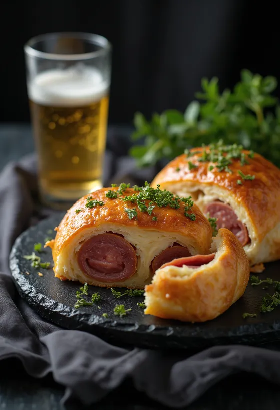 Stromboli szalámival tálalva, gazdag szalámival és olvadt mozzarellával a tetején, kívül ropogós és belül puha.