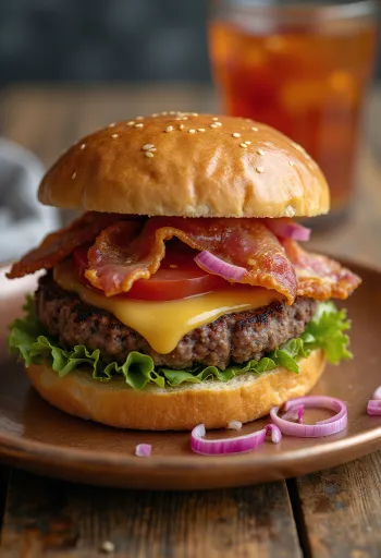 Vegán baconös burger friss zöldségekkel