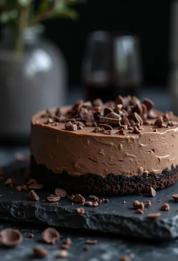 Vegán csokihab torta kakaóporral és gyümölcsökkel díszítve