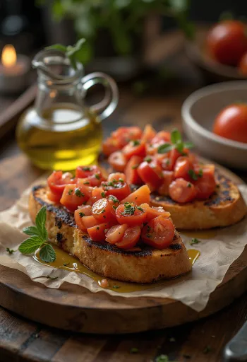 BBQ grillezett paradicsomos bruschetta tálalva