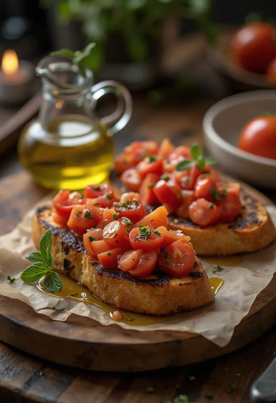 BBQ grillezett paradicsomos bruschetta tálalva