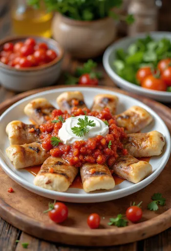 Beyti Kebab paradicsomszósszal és joghurttal tálalva