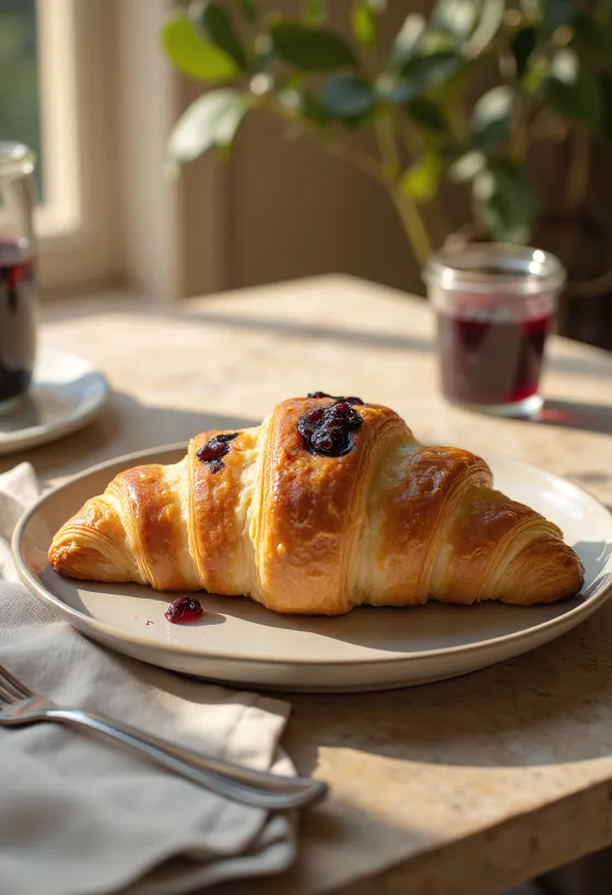 Erdei gyümölcsös croissant tálalva