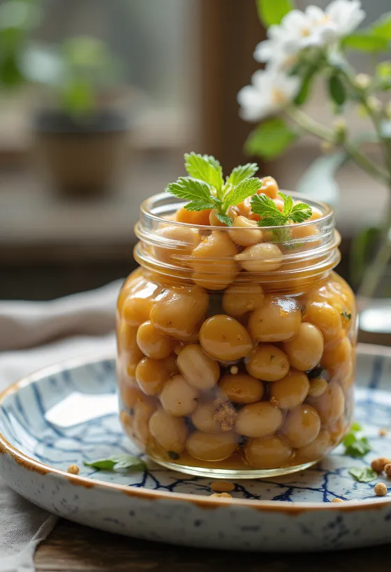 Fűszeres savanyított natto üvegben