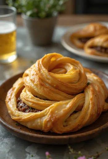 Marhahúsos burek tálalva