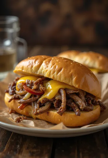 Philly cheesesteak tálalva sült krumplival és salátával