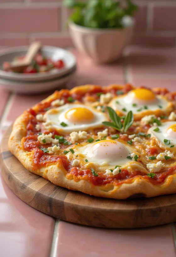 Shakshuka pizza tojásos-paradicsomos alappal és fűszeres ízvilággal