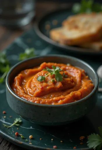 Romesco mártás tálalva grillezett ételekkel