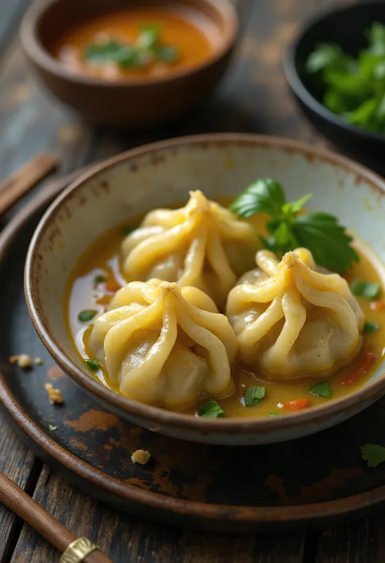 Thai zöld currys csirkés dumpling ropogós aljú tésztával