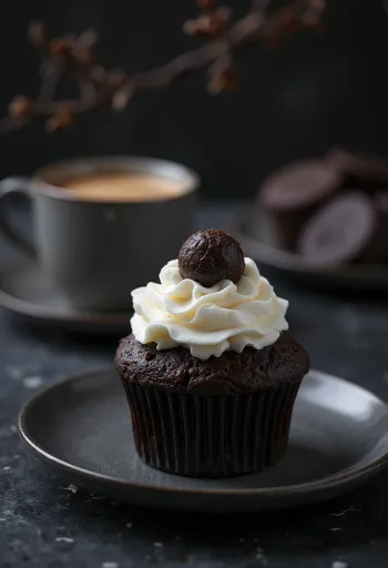 Trüffeles kávés cupcake tálalva