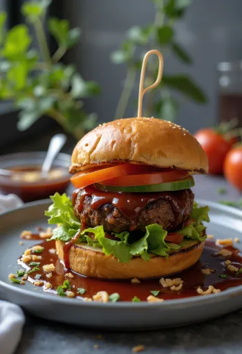 Vegán BBQ burger friss zöldségekkel