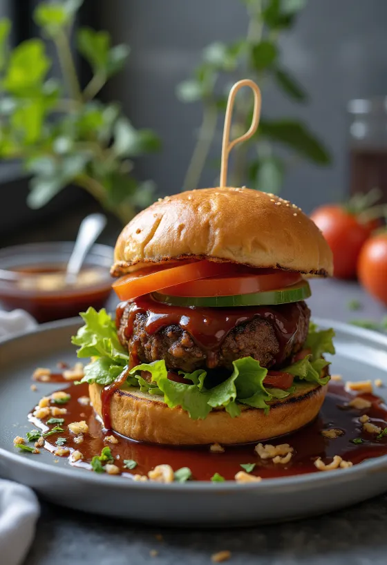 Vegán BBQ burger friss zöldségekkel