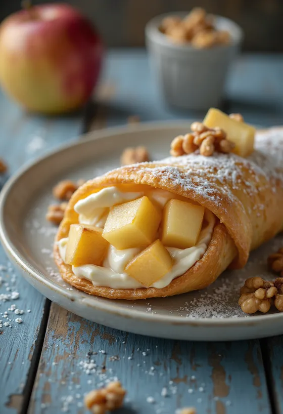 Almás-diós cannoli desszert tálalva