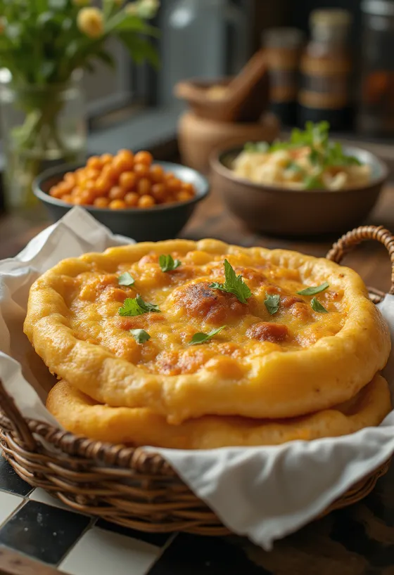 Frissen sült indiai bhatura olajban sült kenyér