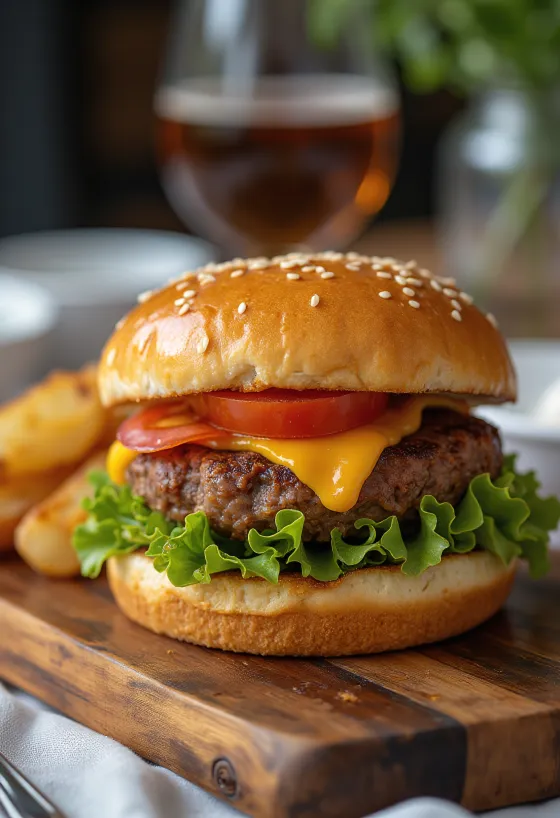 Chorizo-s hamburger sajttal és zöldségekkel