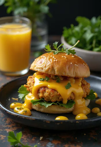 Curry-Sajtos Burger tálalva