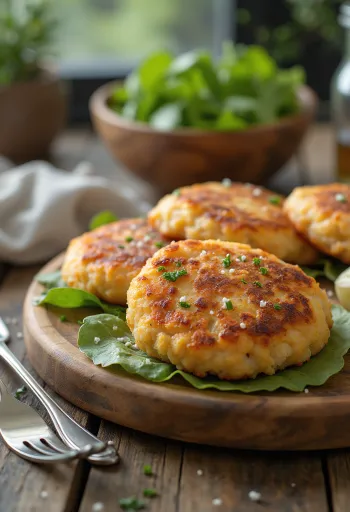 Fishcake lazaccal, ropogós halrudak friss petrezselyemmel és citrommal tálalva