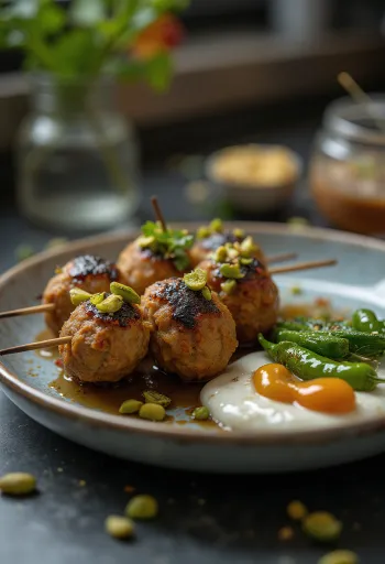 Fıstıklı Kebab grillezett pisztáciás bárányhússal és lepénykenyérrel