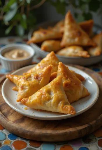 Fokhagymás-gyömbéres samosa tálalva