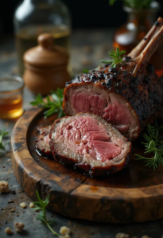 Füstölt BBQ báránycomb tálalva