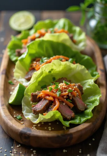 Kimchi ssam, salátába csomagolt falatok kimchivel, sült marhahússal és friss korianderrel