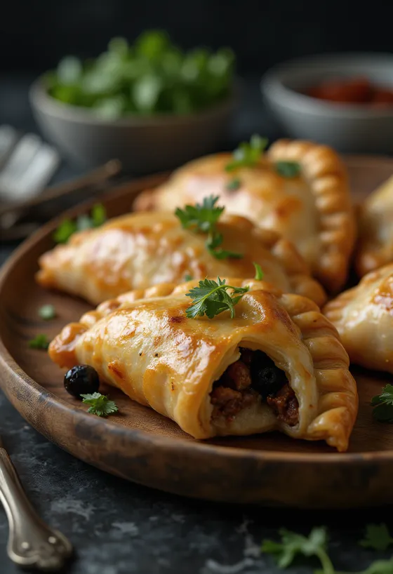 Marhahúsos-olajbogyós empanada aranybarnára sütve
