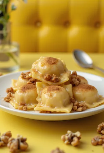 Mézeskalács ízesítésű ravioli tálalva