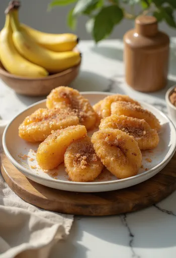 Pisang Goreng fahéjas cukorral, friss és ropogós sült banán