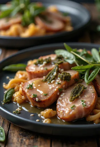 Saltimbocca sertésszűzzel, zsályával és prosciuttóval, fehérboros szósszal