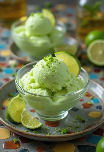Tequilás-lime fagylalt tálalva