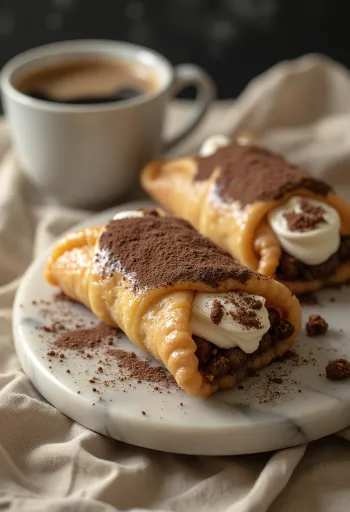 Tiramisu cannoli tálalva