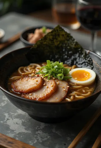 Tokushima ramen sűrű szójaszószos sertéslevessel, tojással és pirított hússal